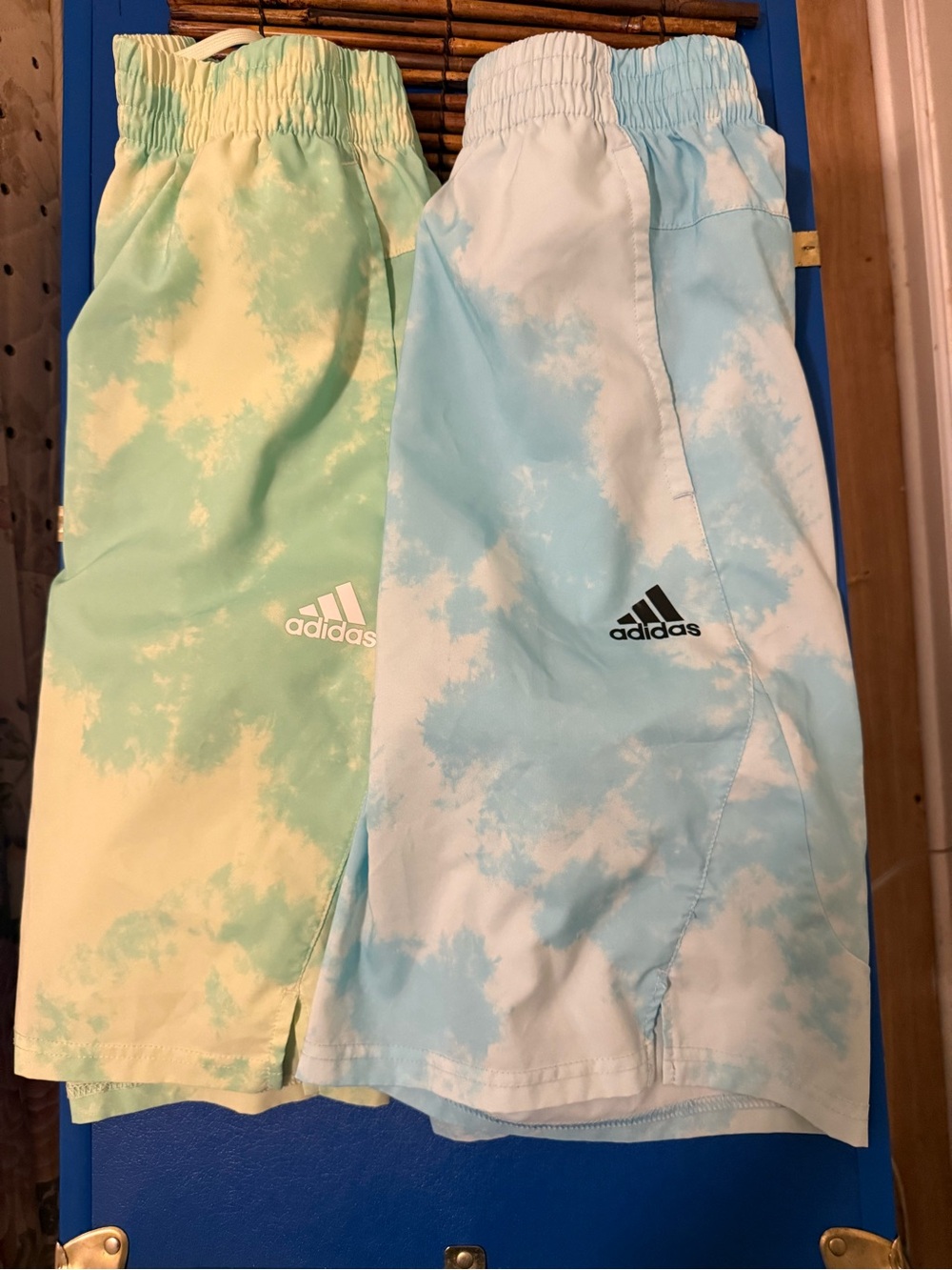 Two Pairs of Adidas Kids' Tie-Dye Athletic Shorts - Blue & Green
